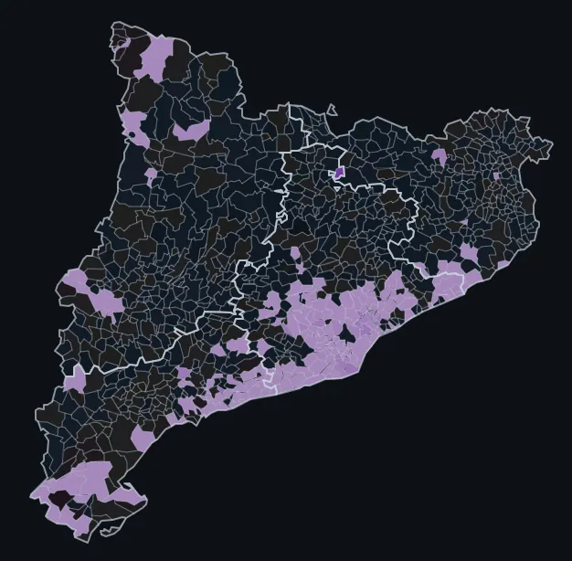 Municipios de Cataluña donde En Comú Podem fue la fuerza más votada en 2015 Cataluña · Generales diciembre 2015 · municipios donde fue la fuerza más votada