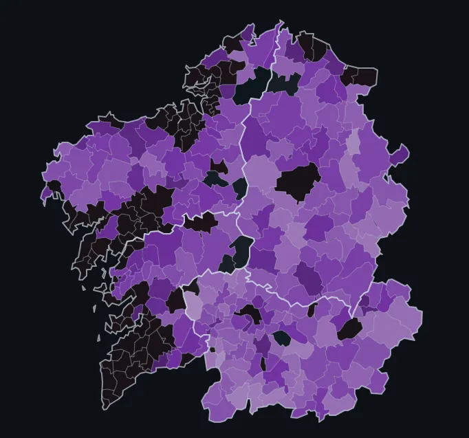 Municipios de Galicia donde En Marea fue la tercera fuerza más votada en 2015 Galicia · Generales diciembre 2015 · municipios donde fue la tercera fuerza más votada