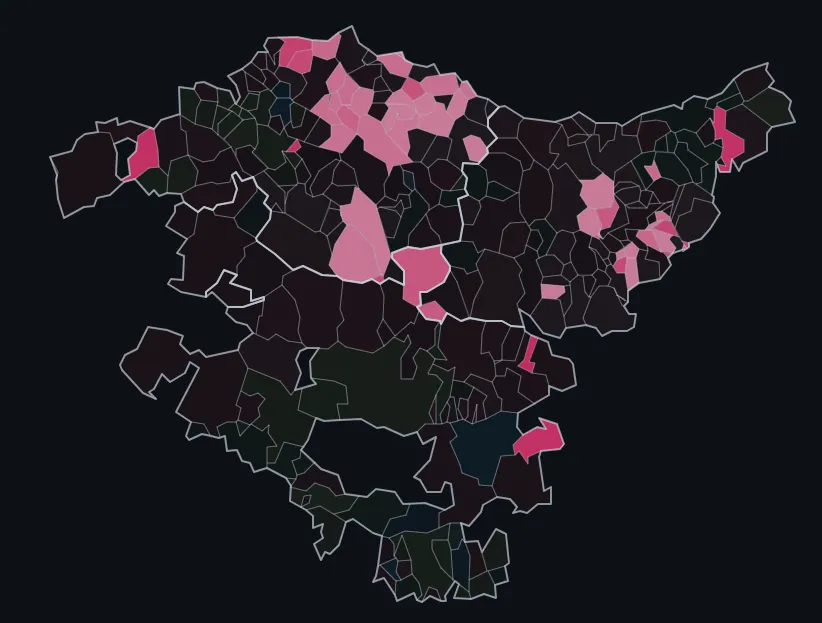 Municipios de Euskadi donde Sumar fue la tercera fuerza más votada en 2023 Euskadi · Generales julio 2023 · municipios donde fue la tercera fuerza más votada